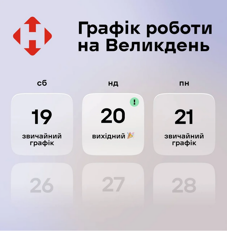 График работы "Новой почты" на Пасху-2025