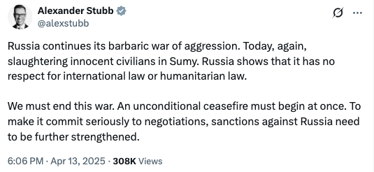 "Припинення вогню має розпочатися негайно": Стубб назвав єдиний спосіб змусити Путіна вести переговори про завершення війни