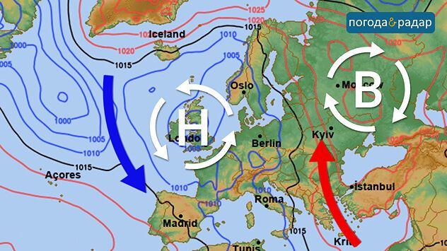 Тепле повітря Середземного моря проникає до Балтійського моря.