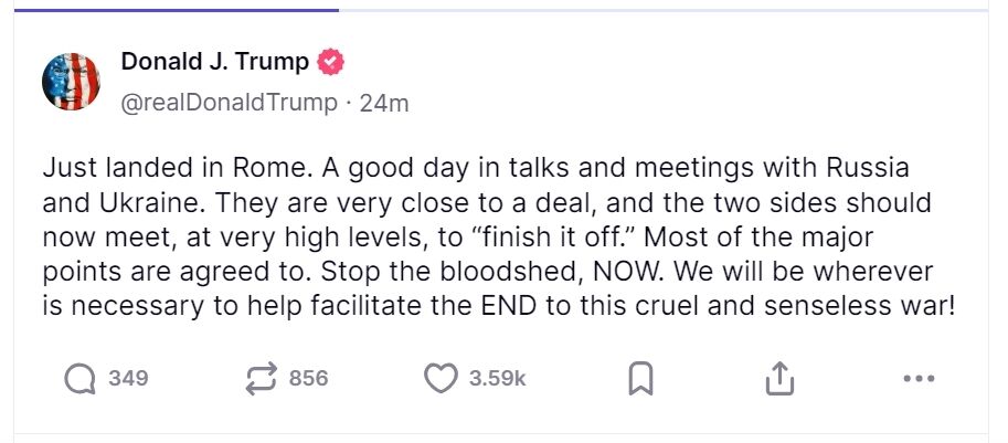 "Більшість пунктів узгоджено": Трамп заявив, що Росія і Україна близькі до укладання угоди та закликав припинити кровопролиття
