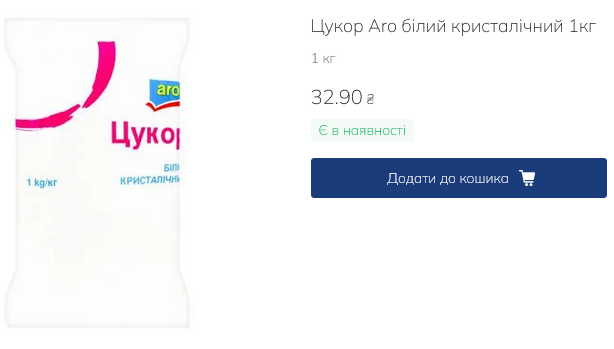 Вартість цукру в Metro