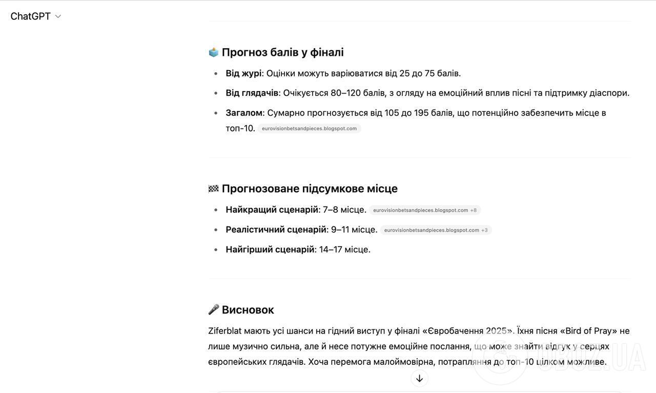 Україна в лідерах: штучний інтелект зробив прогноз на фінал Євробачення 2025 і назвав переможця