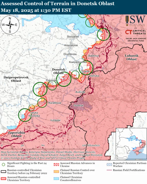 Російські війська просунулися в районах Борової і Торецька: аналіз і карта ISW