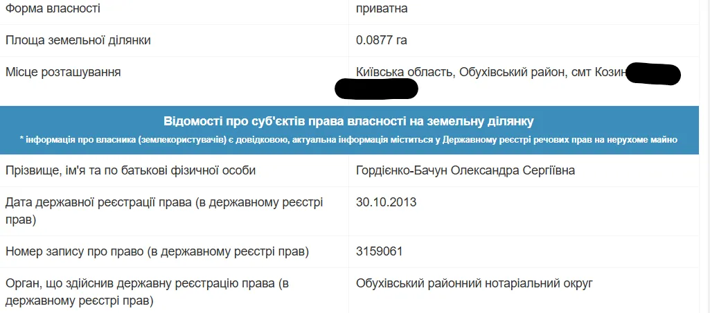 Александра Гордиенко-Бачун, недвижимость, право собственности