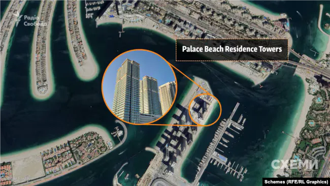 9 квартир родичів Гмиріна розташовані в елітному житловому комплексі Palace Beach Residence Tower 2