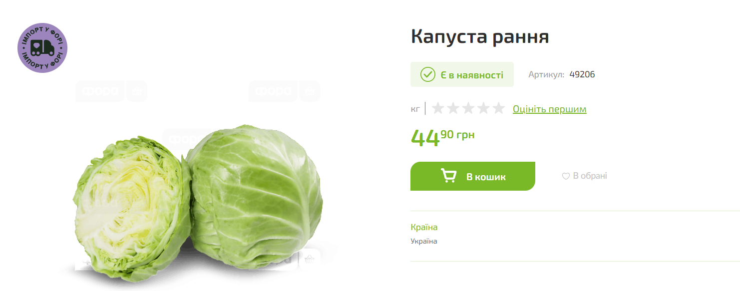 Ціна ранньої капусти у Форі