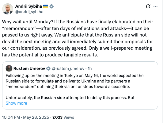 "Зачем ждать до понедельника?" Сибига предложил россиянам передать Украине "меморандум" о прекращении огня немедленно