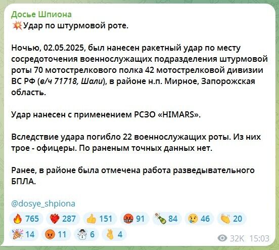 Мінус 22 окупанти: по військах РФ на Запоріжжі завдали удару з HIMARS