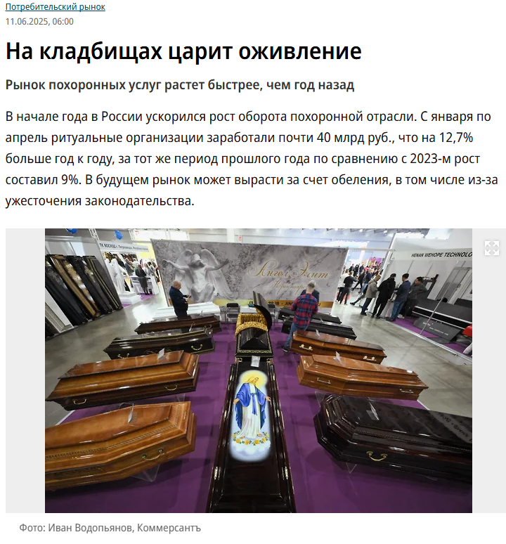 "На кладовищах пожвавлення": у Росії похвалилися зростанням ринку похоронних послуг на тлі шалених втрат у війні