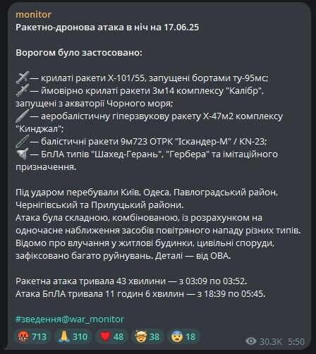 Під масованим ударом були Київ та Одеса: Росія атакувала Україну ракетами з Ту-95МС, "Калібрами", балістикою і "Шахедами"