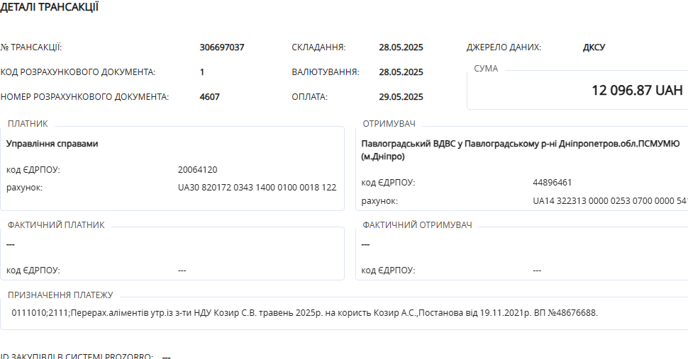 Які аліменти платить Козир