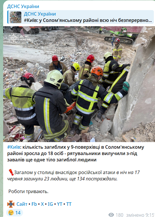 Підтверджено загибель 28 людей унаслідок масованої атаки РФ: пошуково-рятувальні роботи у Києві завершено. Фото