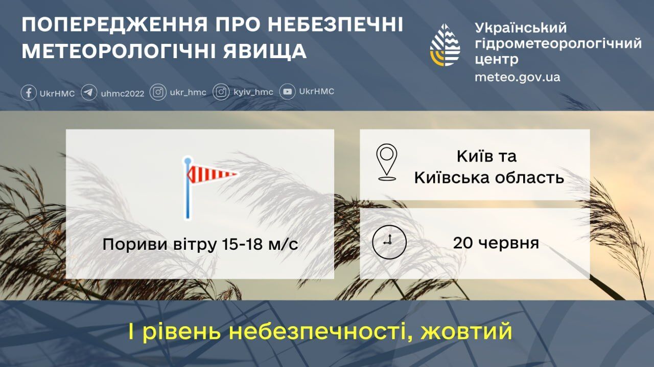 Дождь и порывы ветра: подробный прогноз погоды по Киевской области на 20 июня