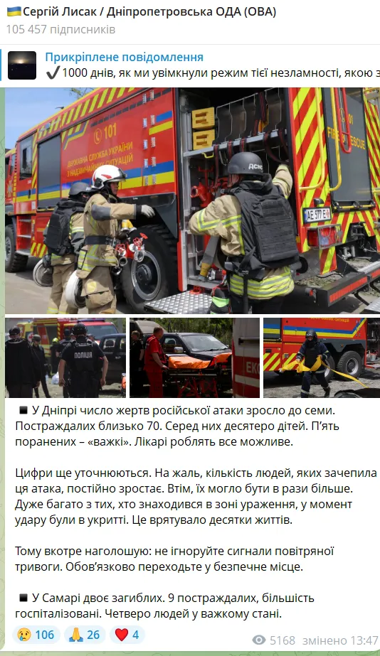 Оккупанты ударили баллистикой по Днепру и Самару: повреждена гражданская инфраструктура, есть жертвы и более 160 раненых. Фото и видео
