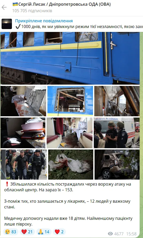 Оккупанты ударили баллистикой по Днепру и Самару: повреждена гражданская инфраструктура, есть жертвы и более 160 раненых. Фото и видео