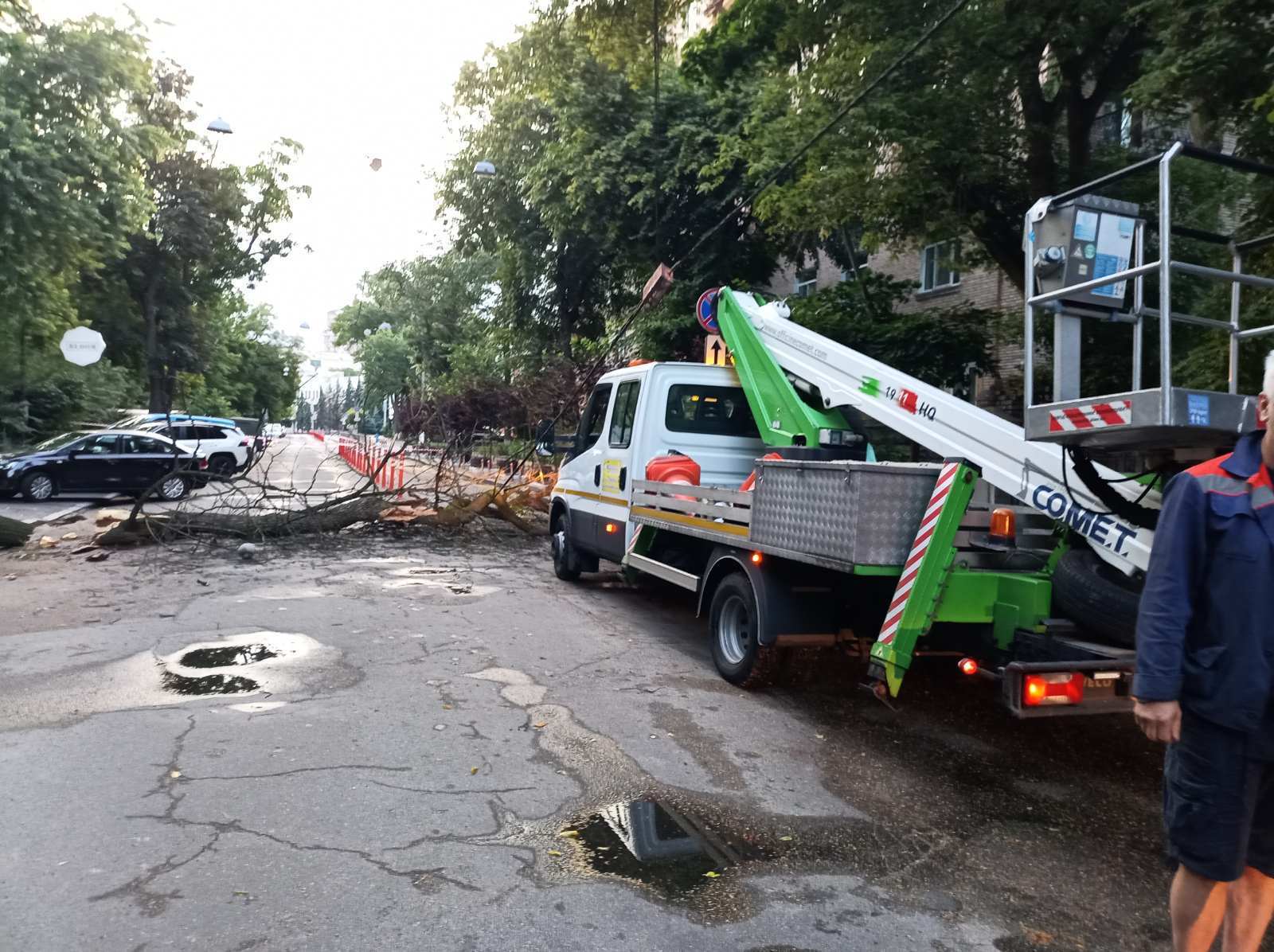 Поврежденные авто и деревья на дороге: в КАРС показали последствия непогоды в Киеве. Фото