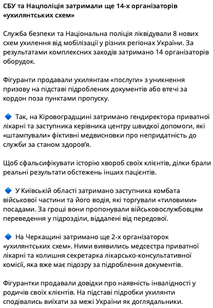 Действовали в разных регионах: СБУ и Нацполиция задержали еще 14 организаторов "схем" для уклонистов. Фото