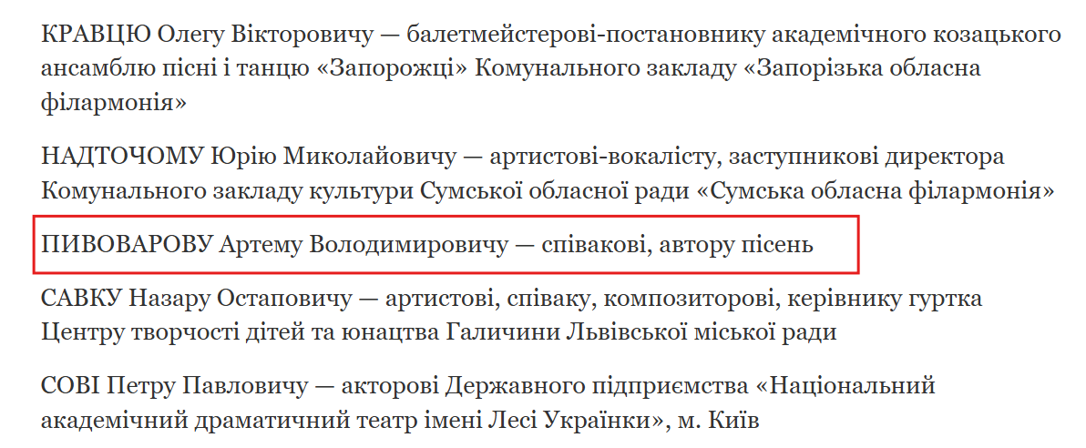 Артем Пивоваров отримав звання Заслуженого артиста України: кого з зірок ще удостоїли почесною нагородою