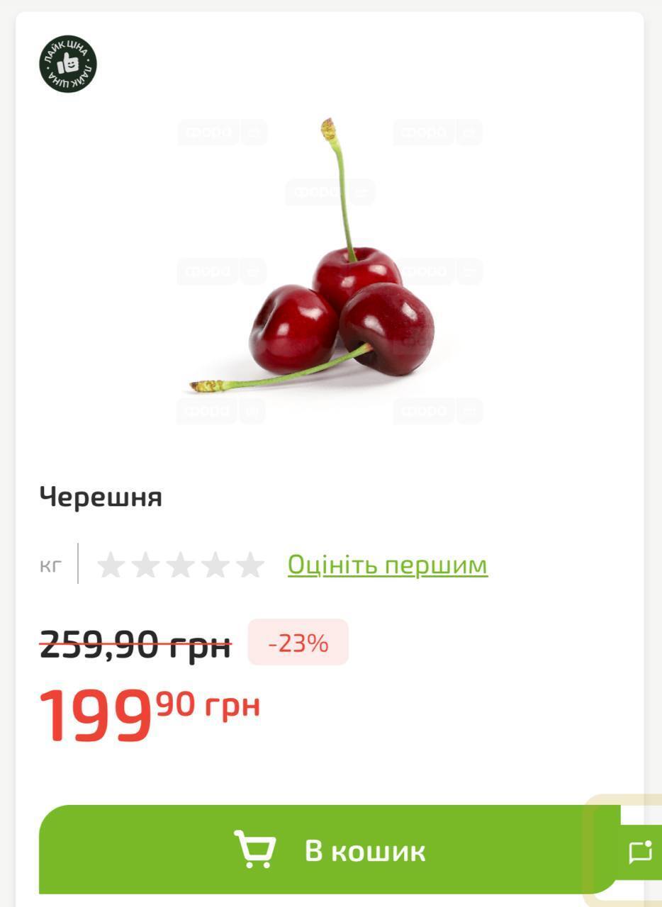 Скільки коштує черешня в супермаркетах