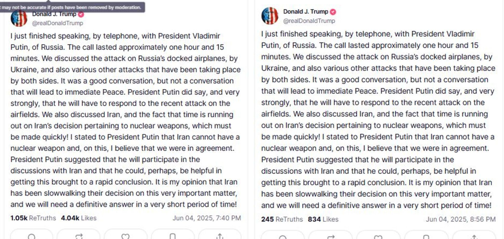Быстрого мира не будет: Трамп провел телефонный разговор с Путиным об Украине и Иране