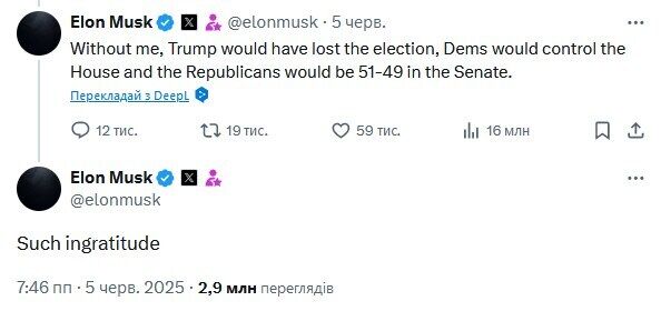 Трамп фігурує у справах Епштейна: Маск накинувся на президента США зі звинуваченнями