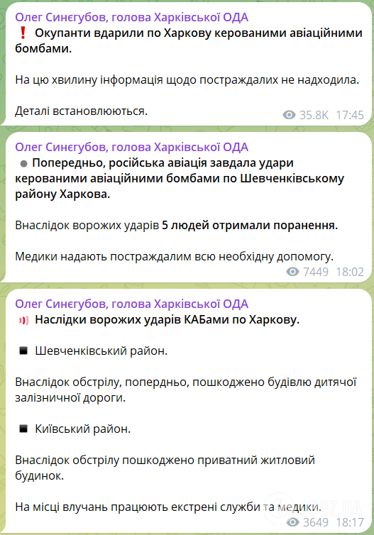 Россия ударила КАБами по Харькову: повреждены детская железная дорога и частные дома, 18 пострадавших, погибли два человека. Фото
