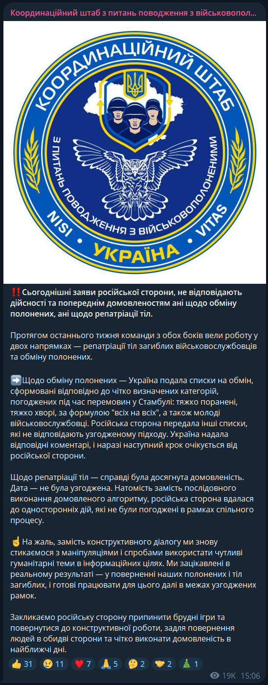 В России устроили показательный скандал с "отказом Украины" от обмена: в Координационном штабе ответили