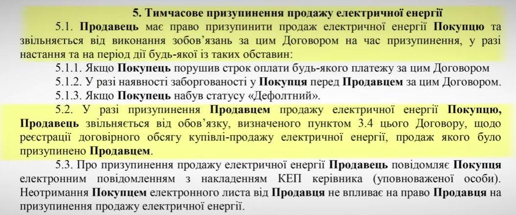 Частина тексту договору на постачання електроенергії