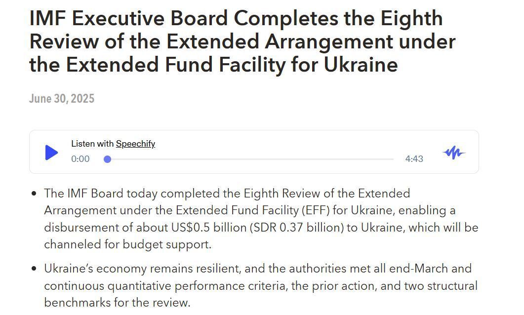 Украина получит от МВФ новый транш в размере $0,5 млрд: что известно об условиях