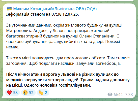Российские войска нанесли удары по Львову: есть пострадавшие, повреждены жилые дома, детский сад и предприятия. Фото
