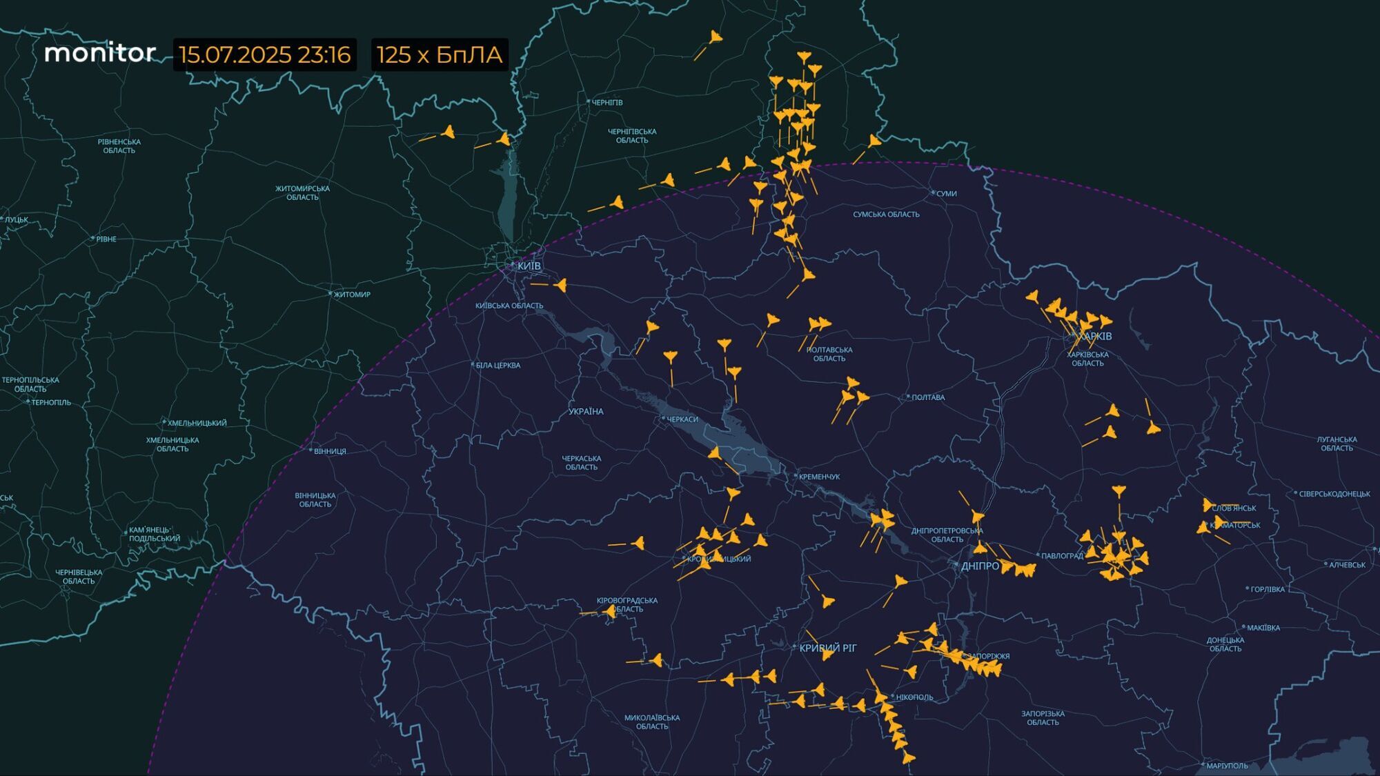 Після двох ночей відносного "затишшя" Росія знову масово запустила "Шахеди": куди летіли дрони. Карта