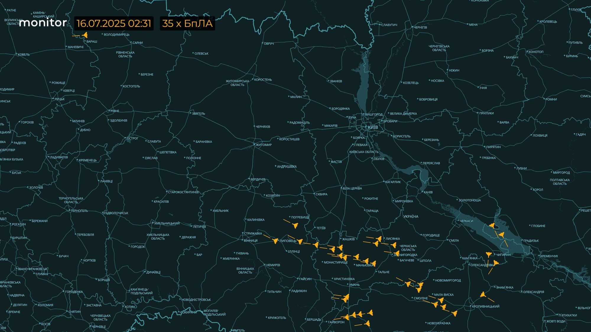 Після двох ночей відносного "затишшя" Росія знову масово запустила "Шахеди": куди летіли дрони. Карта