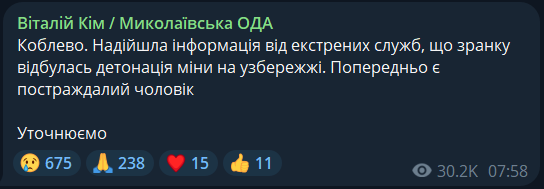 В Коблево Николаевской области сдетонировала мина на побережье: что известно