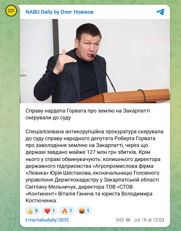 Повідомлення Новікова про справу Горвата