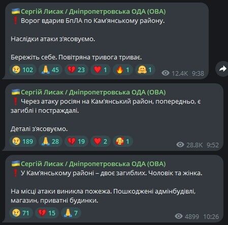 Обстріл Дніпропетровщини