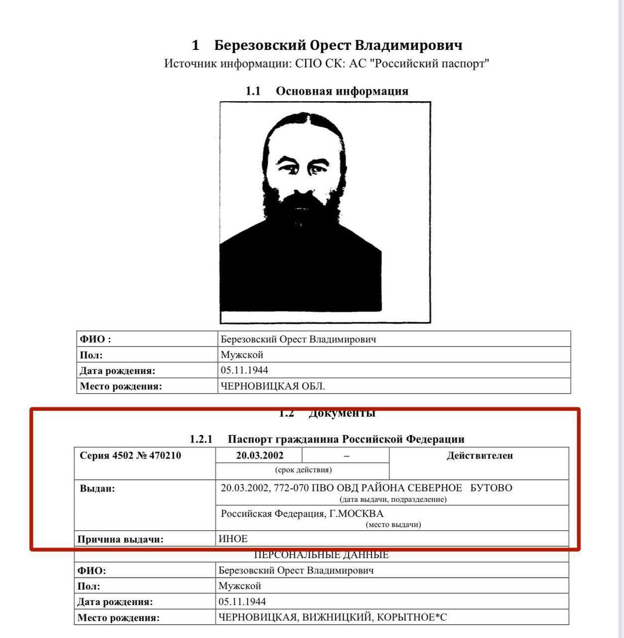 У мережі опублікували фото російського паспорта митрополита УПЦ (МП) Онуфрія