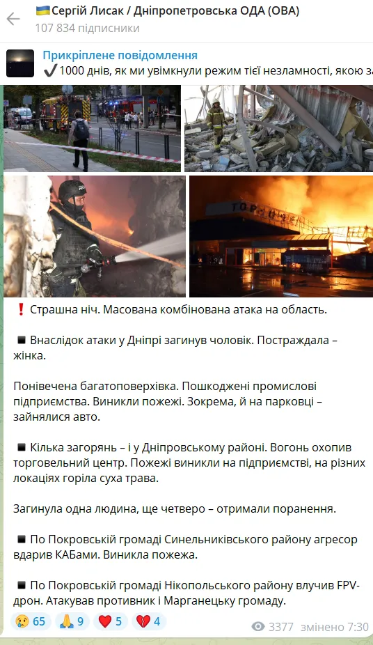 Росія вдарила по Харкову, Дніпру та Камʼянському: є жертви та постраждалі, спалахнули пожежі. Фото