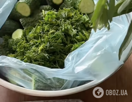 Огурцы с зеленью