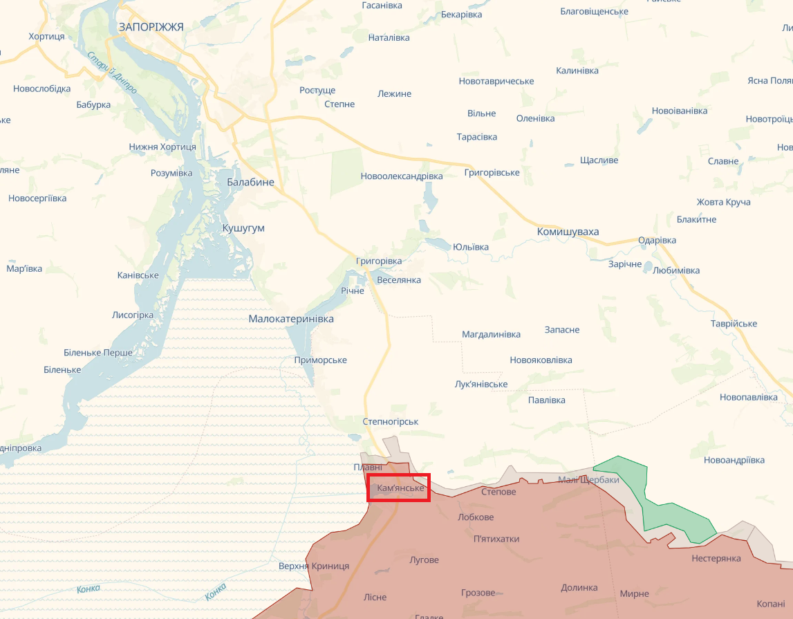 "Ситуація складна і динамічна": у Силах оборони відповіли на чутки про окупацію ворогом Кам'янського на Запоріжжі. Карта