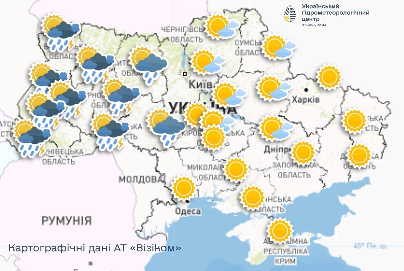 Спека до +36, але місцями грози: якою буде погода 7 липня. Карта