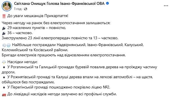 Ивано-Франковская область отходит от ночного удара стихии