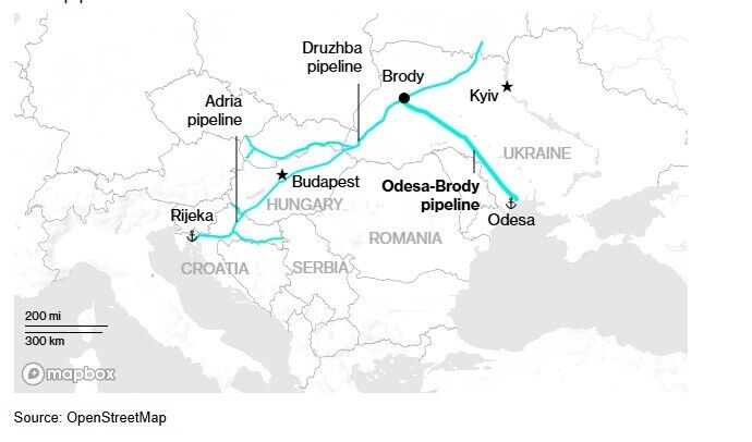 Карта газопроводного сообщения в Венгрии