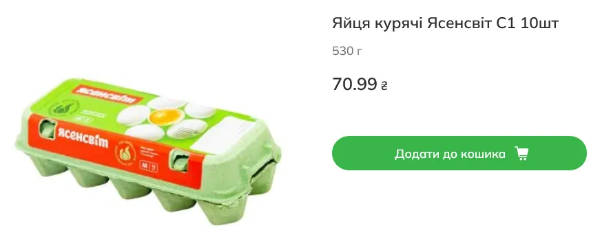 Ціни на яйця в Novus