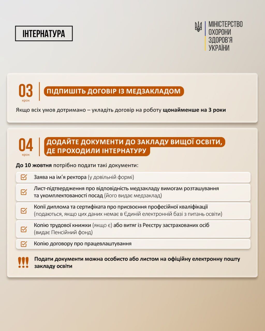 Треба підписати договір з медзакладом та подати документи у виш