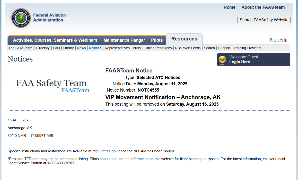 США закроют небо над Анкориджем во время встречи Трампа и Путина: что известно
