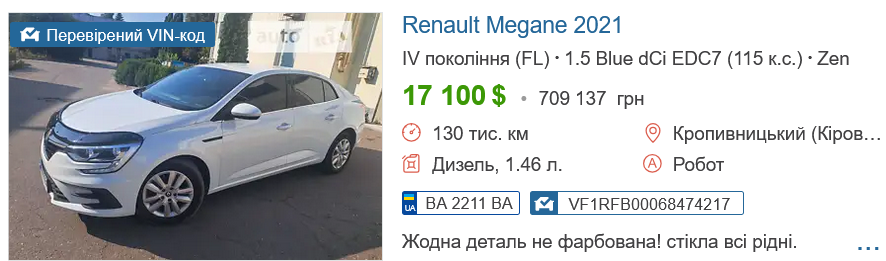 Вартість вживаної RENAULT Megane