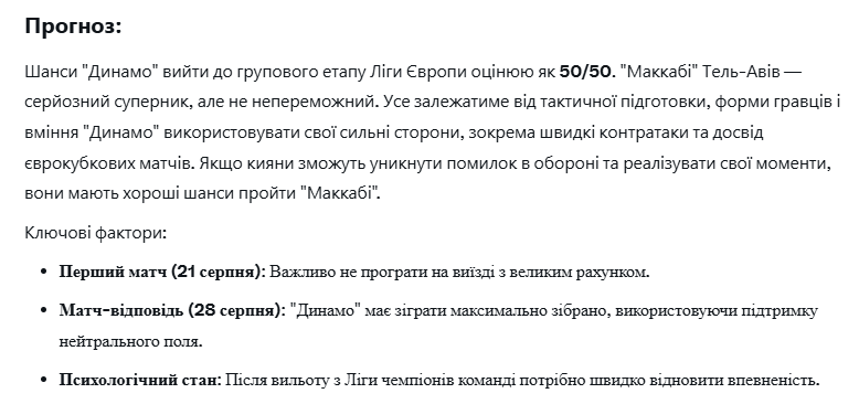 Штучний інтелект відповів, чи вийде «Динамо» в Лігу Європи після вильоту від кіпріотів у ЛЧ