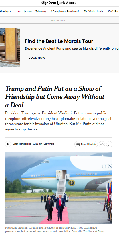 "Путину удалось выиграть время для войны": как американские СМИ отреагировали на результаты саммита на Аляске