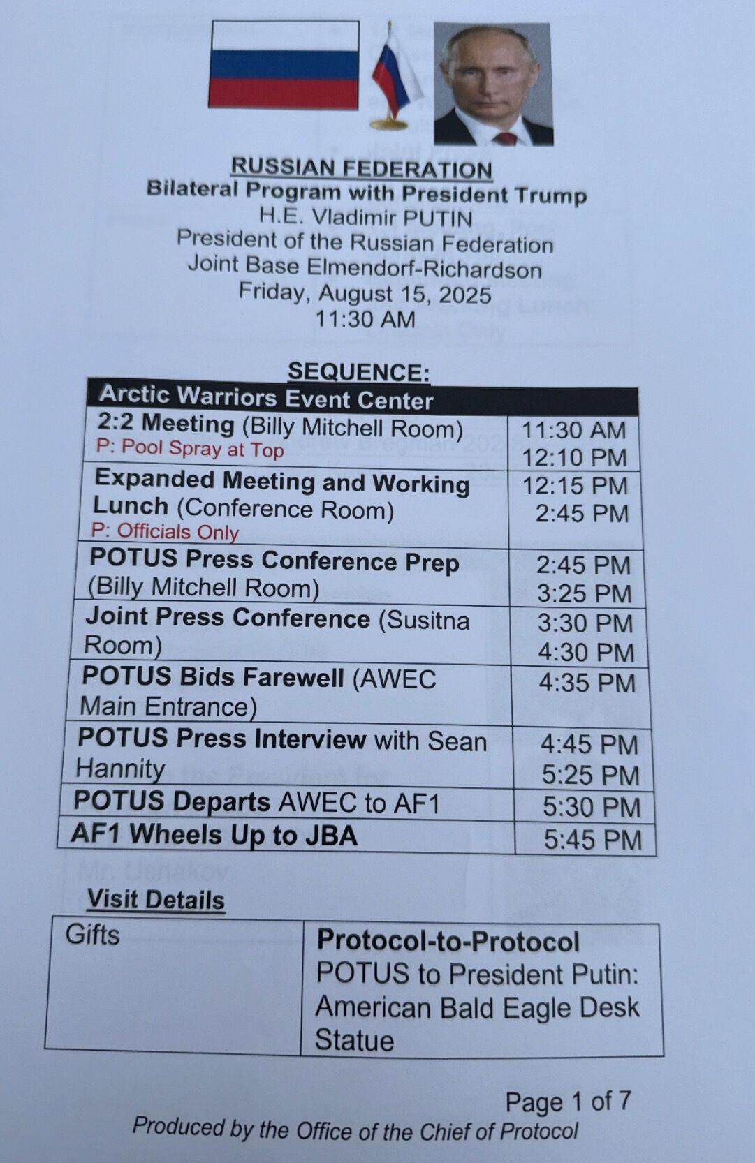У мережу злили ймовірні документи щодо обіду Трампа і Путіна: диктатора з РФ там назвали 