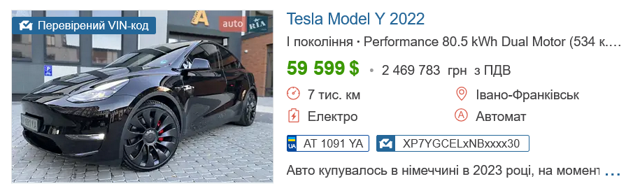 Скільки коштує б/в TESLA